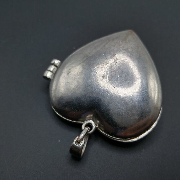 Vintage Rhinestone Heart Locket Pendant Silver Tone Filigree Perfume Holder - Picture 4 of 6